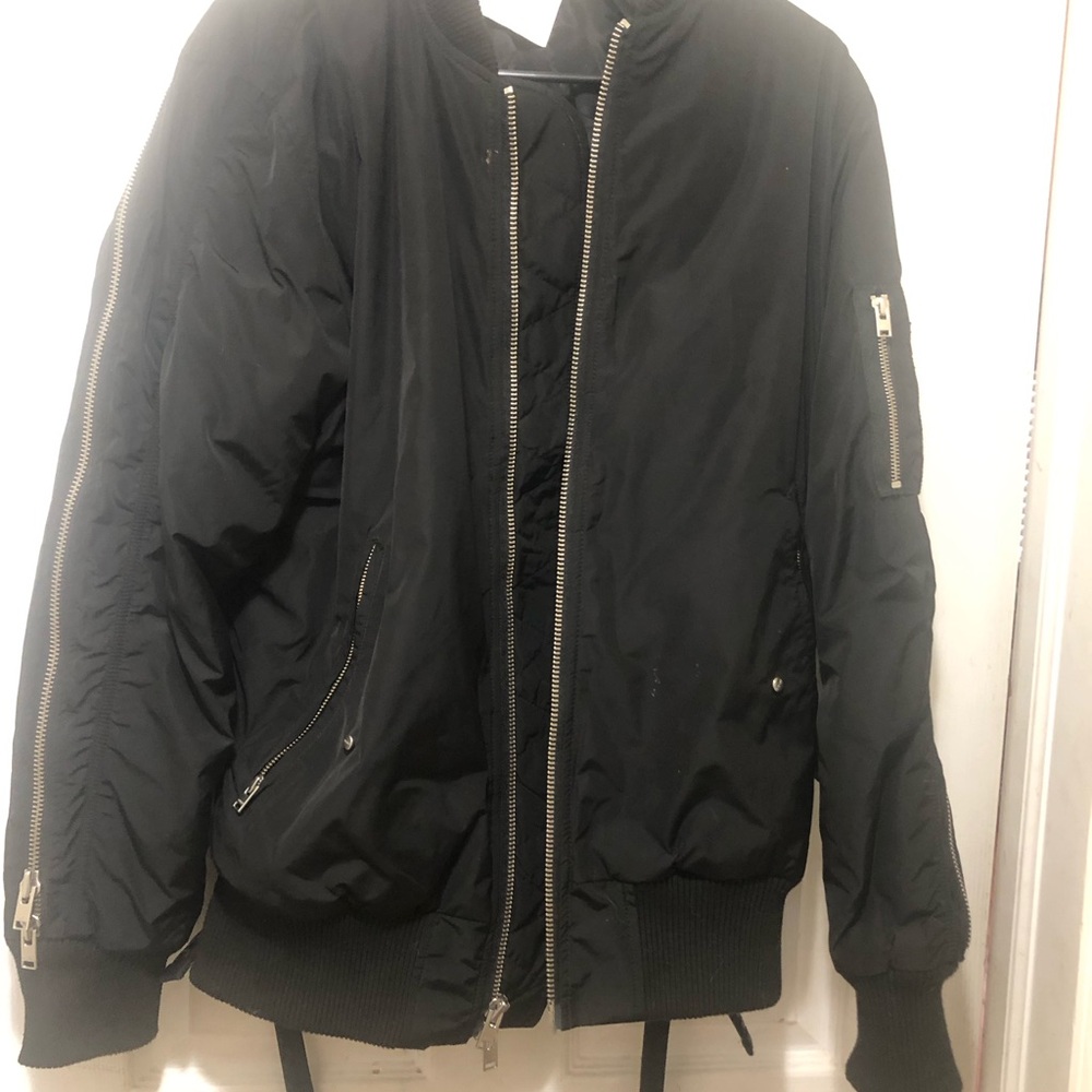 Stampd Men's Black Bomber Jacket with straps and zippers